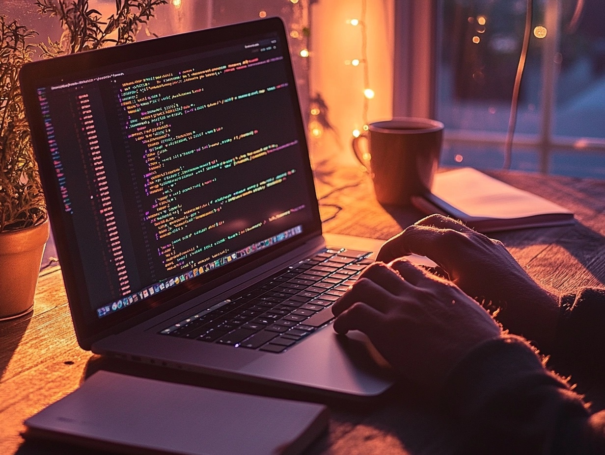 Person coding on a laptop