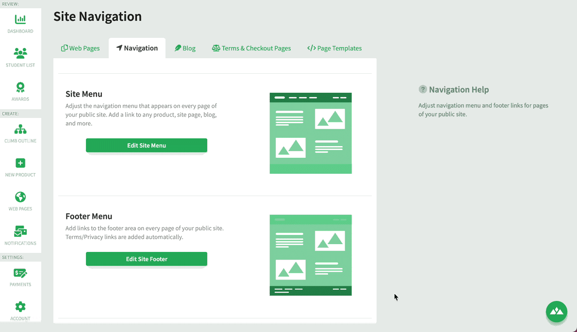 Editing the site menu in Heights