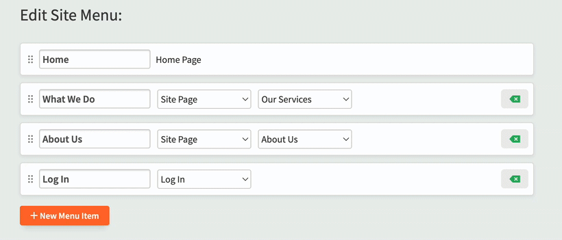 Dragging and dropping site menu items