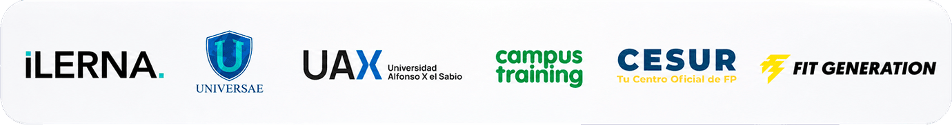 Centros con los que colaboramos: ILERNA, Universae, UAX, Campus Training, CESUR y Fit Generation