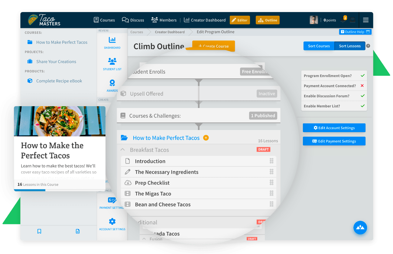 Heights Platform online course software climb outline feature