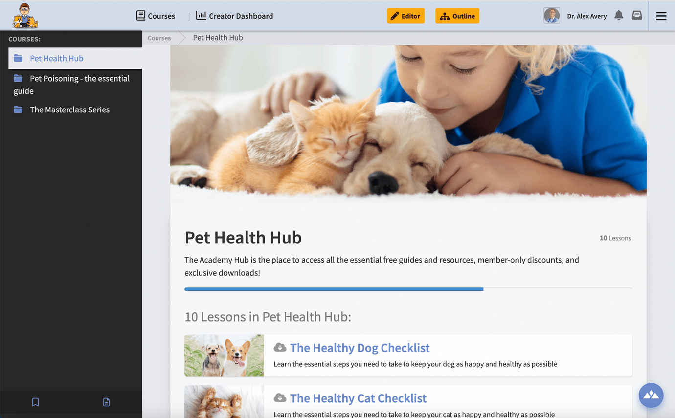 Pet health online course with Heights Platform online course platform