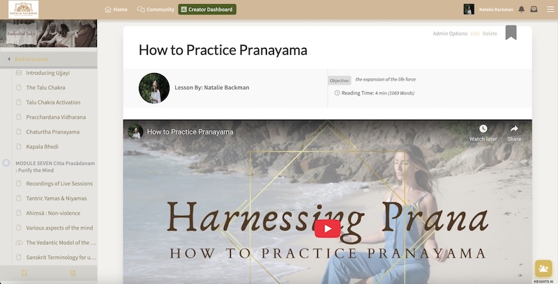 Real-life yoga course example