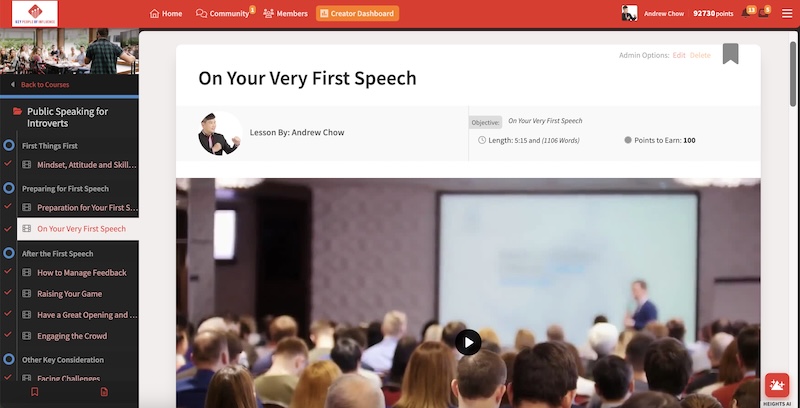 Real-life public speaking course example