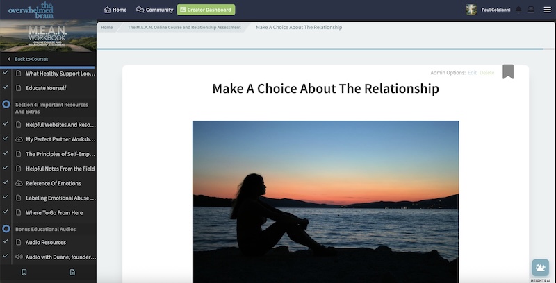 Real-life relationship course example